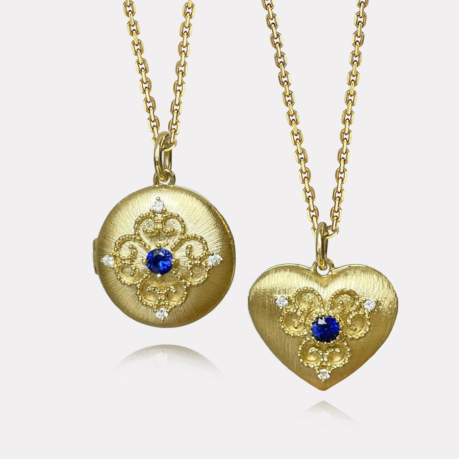 Blue Sapphire Heart Lock Diamond Pendant - PBR21011