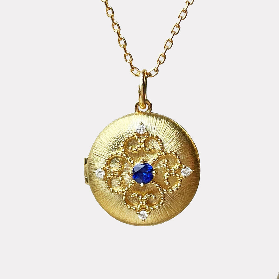 Blue Sapphire Round Lock  Diamond Pendant - PBR21012