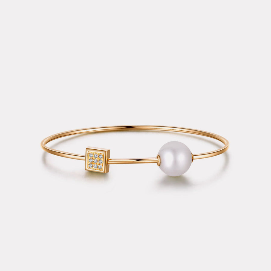 Natural White Pearl Diamond Bangle - BGHT19285