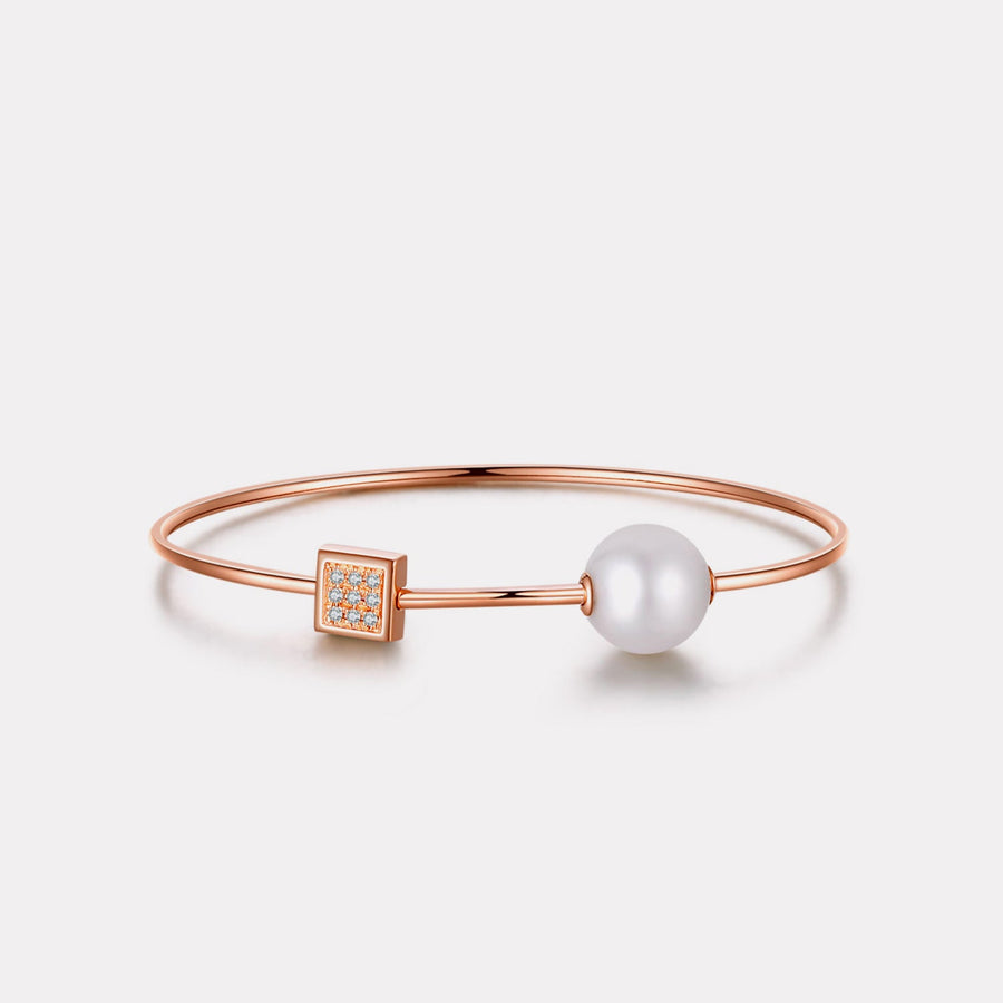 Natural White Pearl Diamond Bangle - BGHT19285