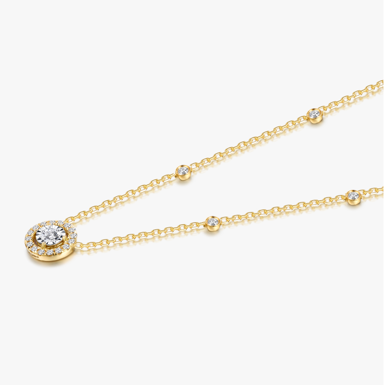 Round Pavé Diamond Necklace - NDD20043